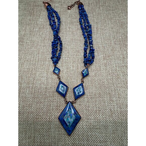 Jay King Desert Rose Trading Copper Lapis Mosaic Necklace Signed Excellent - Picture 8 of 9